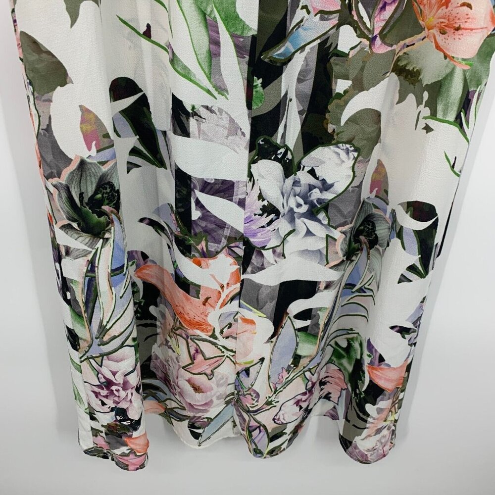Johanne Beck Dress Floral Print V Neck Button Down Hi Lo Maxi - Picture 12 of 13